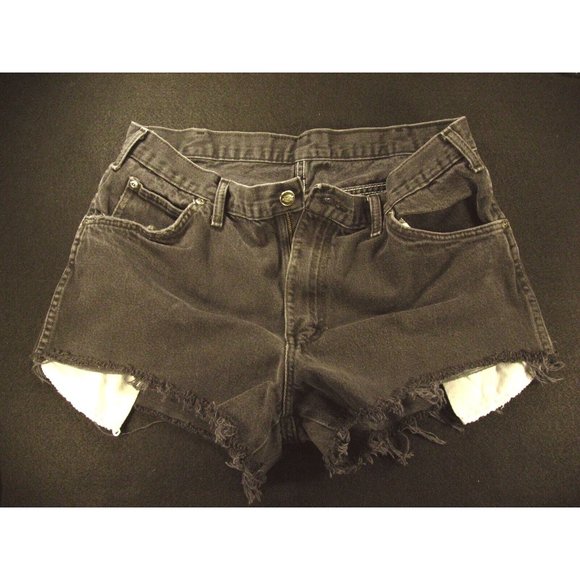 Dickies Womans CUTOFF JEANS SHORTS W 34 MEASURED High Waisted BLACK Denim - Picture 1 of 10
